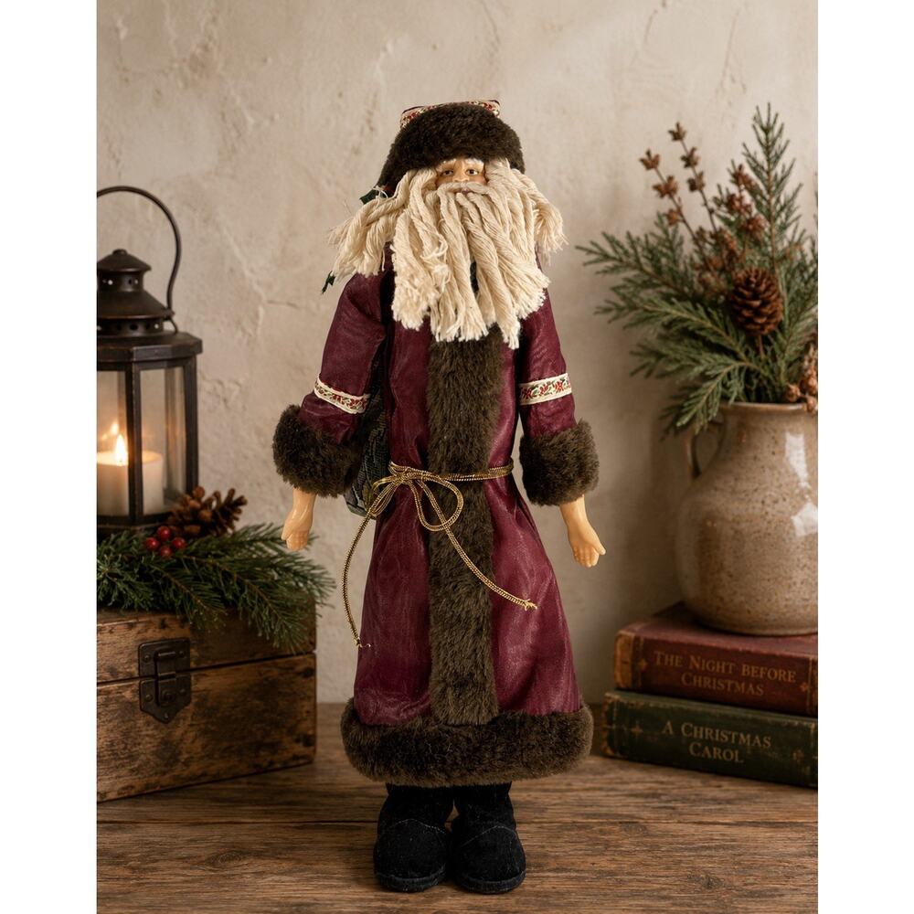 Vintage Brinn’s 14” Victorian Santa Claus Figure Burgundy Robe Christmas Decor - Picture 2 of 7